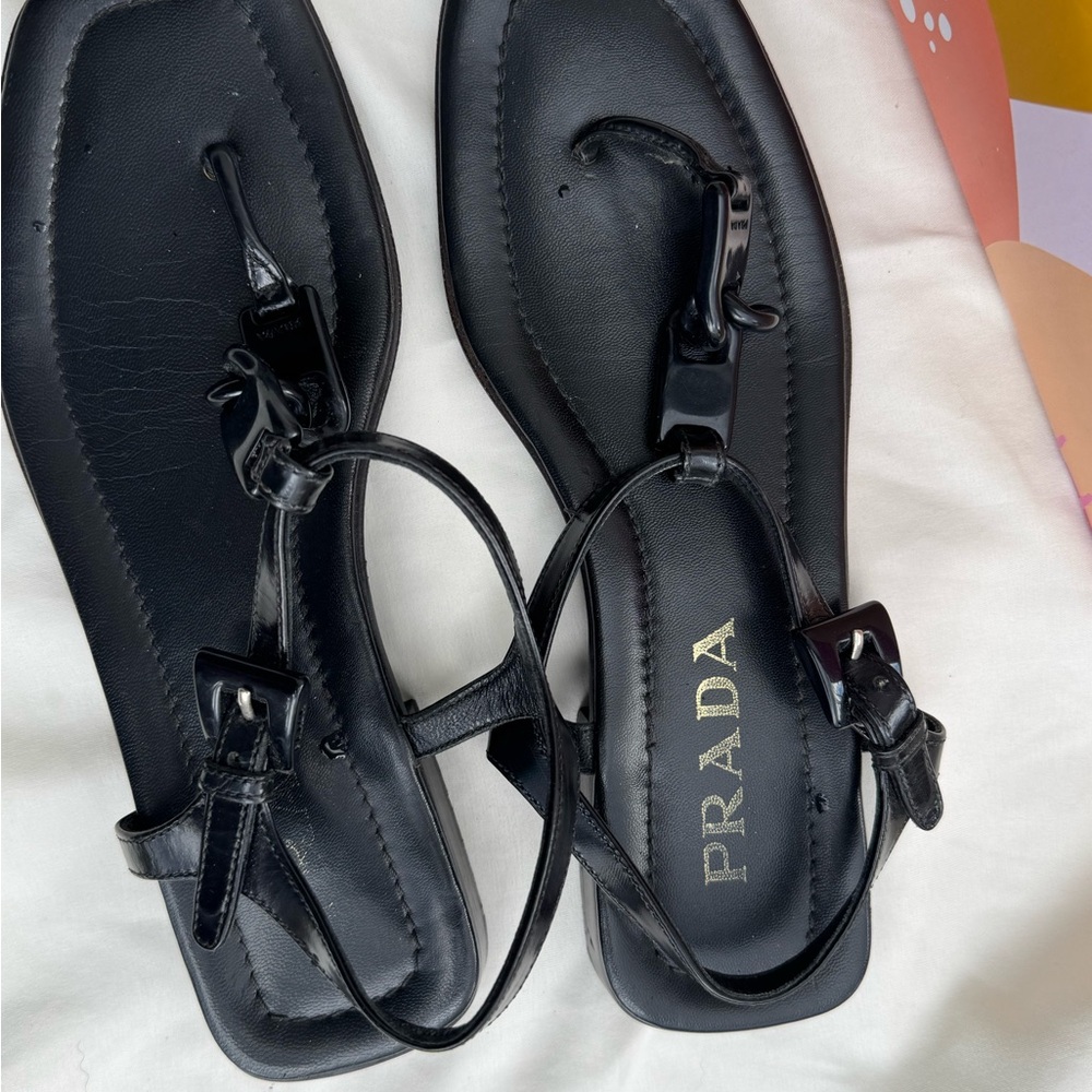 Prada Black Sandals T-strap Design